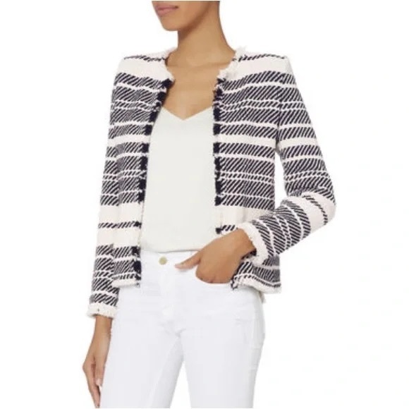 IRO Zlata Striped Cotton Blend Tweed Jacket Ivory - Picture 2 of 8
